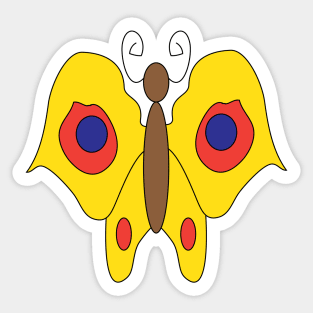 Yellow butterfly with red blue spots doodle drawing Sticker